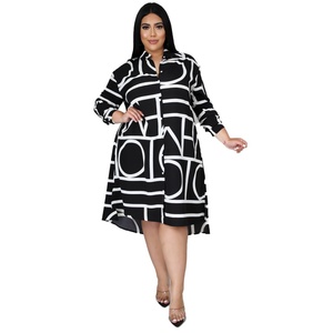 Robe longue décontractée pour femmes grandes tailles, imprimée, col rabattu, boutonnée, collection automne - Product Image 2
