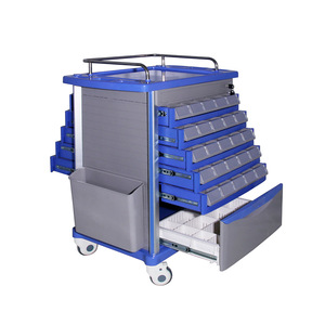 Vente directe d'usine de chariots d'urgence silencieux en ABS pour les salles médicales, avec tiroirs multi-compartiments double face et - Product Image 3