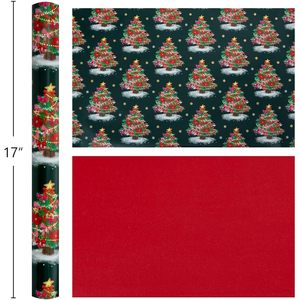 Papel de Regalo Navideño Burymento, 17 Pulgadas x 32.8 Pies, Doble Cara, Diseño de Árbol Verde y Lazo Rojo, para Envolver Regalos - Product Image 5