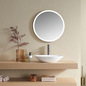 Miroir de coiffure rond à LED pour salle de bain avec cadre en métal et verre 80cm/90cm Design Art Déco mural - Product Image 5