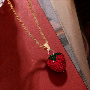 Collar De Acero Inoxidable Y2K New Full Diamond Strawberry Luxury Necklace for Women Collarbone <b>Titanium</b> Steel <b>Chain</b> Necklace - Product Image 5