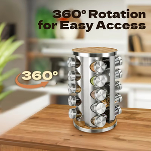 Support de rangement rotatif à 360 degrés en acier inoxydable pour épices, étagère à condiments, ensemble de pots à assaisonnements, fournitures de cuisine, vente en gros - Product Image 3