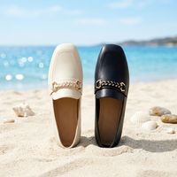 Nouvelle Collection 2027 – Mocassins Femme Décontractés en Cuir Microfibre Respirant à Semelle Souple avec Chaîne Métallique, Bout Carré, Style Old Money Chic Français