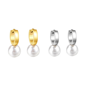 ต่างหูมุกทรงกลมสแตนเลสดีไซน์ทรงกลมสำหรับผู้หญิงสวมใส่ทุกวันสีทองสีเงิน - Product Image 4