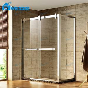 Precio al por mayor enmarcado de acero inoxidable de vidrio templado de esquina de ducha de doble puerta corredera cuarto de baño - Product Image 1