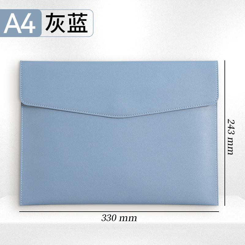 กระเป๋าเอกสารหนังนิ่ม A4-สีเทา-น้ำเงิน [สามารถบรรจุกระดาษ A4 ได้ประมาณ 100 แผ่น]