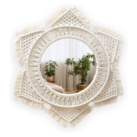 Miroir mural suspendu en macramé, franges bohèmes, rond, fait à la main, en coton, miroir décoratif