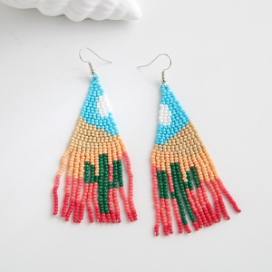 Pendientes de cuentas de borla vintage Pendientes de <span class=keywords><strong>cactus</strong></span> hechos a mano de estilo popular bohemio para mujer - Product Image 2