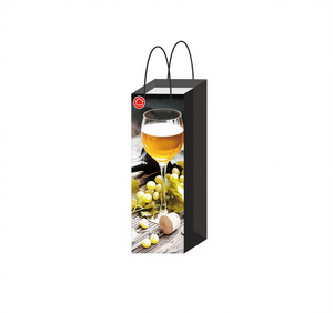 Borsa per vino in carta con manico, elegante sacchetto regalo per il trasporto di bottiglie di vino - Product Image 1