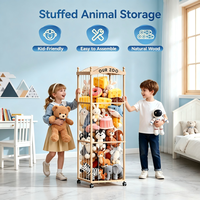 Tour de Rangement pour Peluches Zoo, Support en Bois pour Peluches avec Roues, Organisateur de Rangement pour Jouets, Rangement pour Peluches Douces