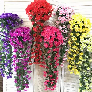 Venda por atacado de vime artificial violeta para parede, varanda, aranha, orquídea, planta artificial