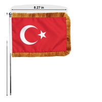 Drapeau de table de Turquie avec base en plastique argenté, drapeau de bureau personnalisé en polyester à franges pour réunions B2B, vente en gros directe usine