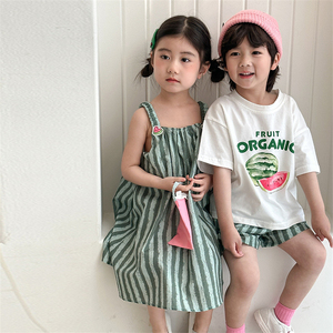 2025 tenues assorties pour frères et sœurs frère soeur été pastèque tenues assorties frère chemises jumelles - Product Image 6