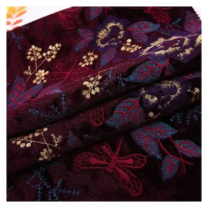 Вельветовая ткань с ручной вышивкой, мексиканская хорошо вышитая Вельветовая ткань из полиэстера для женской одежды