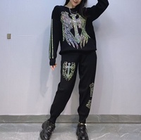 2025 printemps nouveau design de mode bling bling diamant à manches longues deux pièces femmes vêtements de loisirs ensembles OC1020