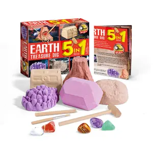 5 In 1 Different Rock Kid Gift Educational Stem Toy Set Stone Excavation Kit Stone Rock Collection Earth Treasure Dig Kit