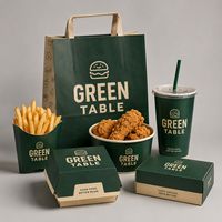 Producteur de contenants jetables en carton pour emballages alimentaires à emporter, personnalisables avec logo, pour frites et burgers, destinés aux chaînes de restaurants.
