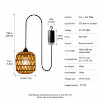 Luminaire suspendu en corde de papier tressée fait main, abat-jour artisanal, hauteur réglable, idéal pour les mariages - Vente chaude directe usine