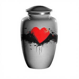 Grande urne funéraire coeur rouge pour cendres humaines avec sac en velours gratuit - Product Image 1