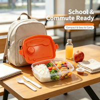 Boîte à lunch Bento en PP de 950 ml avec fourchette et couteau intégrés, récipient à sauce, 3 compartiments, boîte de rangement alimentaire divisée, compatible micro-ondes