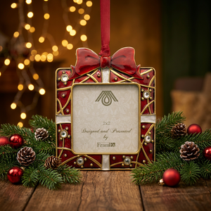GOLD METAL CHRISTMAS TREE DECORATION ORNAMENT HANGING PHOTO <b>FRAME</b> GIFT BOX Painted 2"x2" for HOLIDAY DECOR - Product Image 2