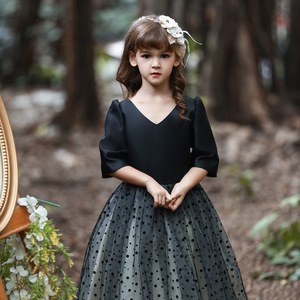 Vestido de princesa para niños, vestido de tul negro con cuello en V para niñas, fiesta de cumpleaños - Product Image 2