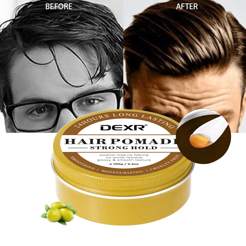 Pomada de cabelo OEM e ODM de marca própria para homens, pomada de ondulação de cabelo, óleo de oliva retrô com cera para modelar e brilhar