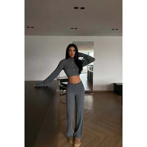 Anthracite Button Detail Knit <b>Tracksuit</b> Set - Product Image 2