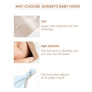 Konssy Lot de 8 bonnets pour bébés nouveau-nés, en jacquard, en spandex/coton, doux, pour filles et garçons de 0 à 6 mois - Product Image 6