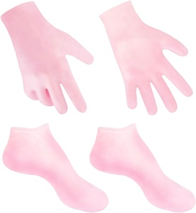 Ensemble de chaussettes en silicone pour gants hydratants, chaussettes antidérapantes en gel doux pour spa, adoucissant la peau sèche et craquelée des pieds - Product Image 1