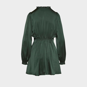Dark Green Tie Neck Ruffle Collar casual <b>skirt</b> Long Sleeve <b>Elastic</b> Waist Flowy Mini Dress Casual Chic A-Line Office Date Night - Product Image 6
