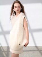 Gilet sans manches 100 % cachemire pur pour femme, col rond oversize, tricot long, tricoté à la machine, élégant et chaud pour l'hiver