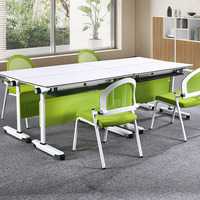 Table d'entraînement pliable avec plateau en bois, structure métallique robuste et roulettes pivotantes à 360° °   Roues pivotantes silencieuses