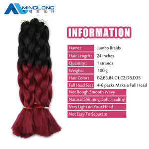 Extensions en vrac <span class=keywords><strong>de</strong></span> cheveux synthétiques Yaki <span class=keywords><strong>de</strong></span> qualité supérieure faciles à tresser pour femme noire synthétique 24 pouces 100g cheveux <span class=keywords><strong>de</strong></span> tresse Jumbo - Product Image 2