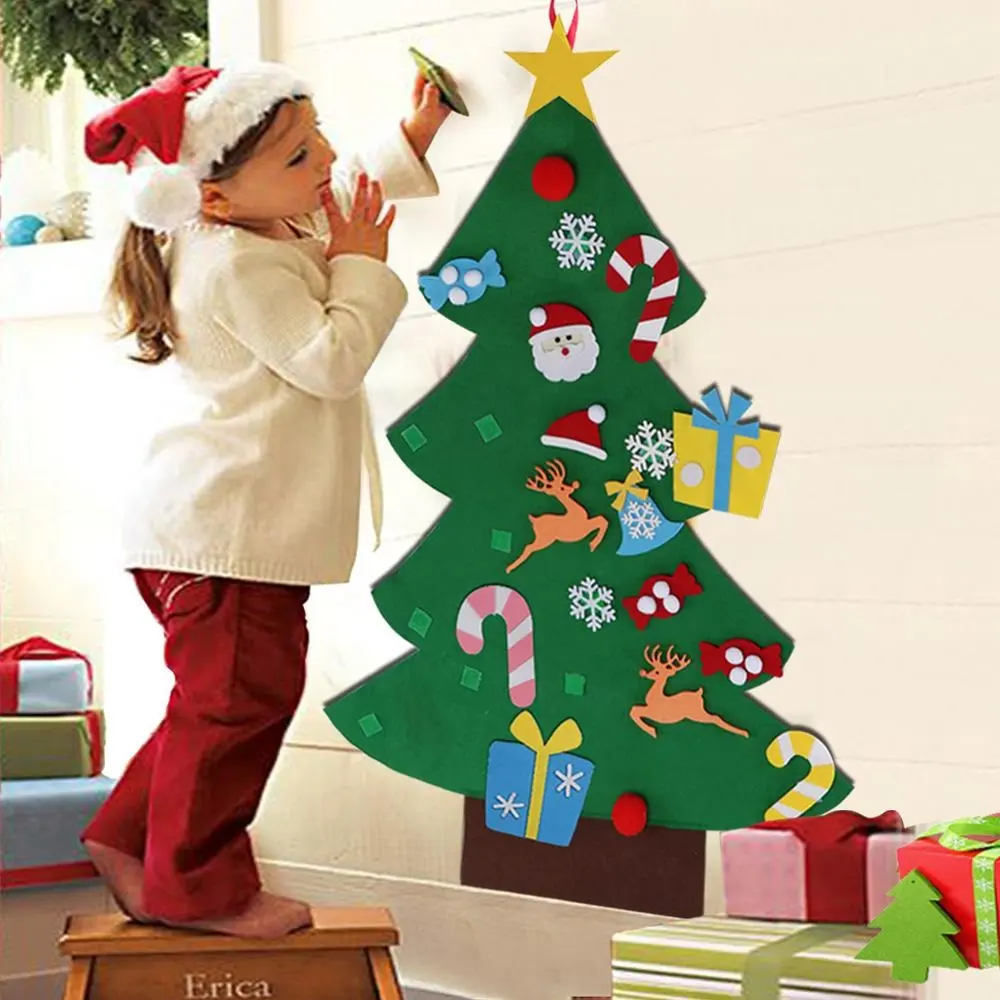 Nieuwe Jaar Kid Toy Xmas Gifts Muur Kerst Decoratie Diy Vilt Kerstboom Met 26Pcs Ornament