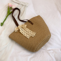 Grand sac fourre-tout décontracté personnalisé en paille pour femme, fait main, en rotin tressé, en raphia ajouré, au crochet, sac de plage à bandoulière avec fermeture éclair, deux compartiments