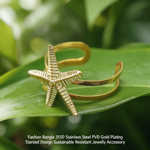 Brazalete de Moda en Acero Inoxidable 316L con Baño de Oro PVD, Diseño de Estrella de Mar, Joyería Sostenible y Resistente - Product Image 3