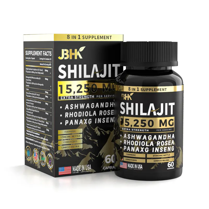 Etiqueta privada Cuidado DE LA SALUD Oem Plus Hombres Salud Herbal Shilajit Extracto de raíz Pure Himalayan Shilajit Cápsula gomosa