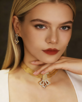 Ensemble collier et boucles d'oreilles XM S137 en laiton plaqué or de luxe avec zircon pour femmes, bijoux de fiançailles et de mariage