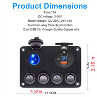 Panneau de commutation à 4 interrupteurs avec port USB-C pour voiture, camion, bateau, camping-car, VTT, UTV, caravane