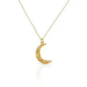 Chris April 925 Sterling Silver Moon Necklace 18K Gold Plated Pendant Necklace