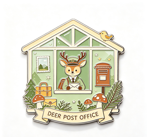 Cartoon Deer Post Office Enamel <b>Pin</b> House Shape Metal Craft Gift <b>Badge</b> for Bag Decor - Product Image 4