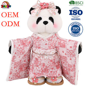 ZAVES 30CM Kuscheltiere Realistische benutzer definierte Plüsch puppe Riesen Panda Puppe Plüsch Lebensechte japanische Kimono Standing Pose Pink - Product Image 1
