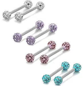 Anti-allergy Surgical Steel Tongue Rings Women Handmade Epoxy Crystal Piercing Barbells 14G Nipple Piercing Rhinestone