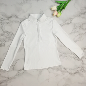 Couches de base équestre à manches longues en tissu de maille personnalisé pour les femmes chemise de concours d'équitation blanche et respirante - Product Image 4
