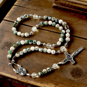Collier Chapelet Catholique Vintage en Pierres Naturelles avec Crucifix Croix de Jésus Bijoux de Prière pour Femme Vente en Gros - Product Image 4