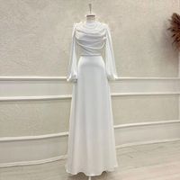 Nouvelle Robe de Mariée Simple Musulmane Ivoire Coupe A-line à Volants Col Haut pour Mariée, en Satin, Longueur Ras du Sol, Abaya Complète