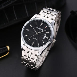 Venta al por mayor de relojes de banda de acero para hombres relojes de cuarzo con patrón de onda casual con marcadores de diamantes de imitación y calendario - Product Image 5