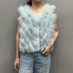 Chaleco de Piel de Zorro Tejido con Botones Cortos Jancoco, Abrigo de Piel Chevron al por Mayor para Otoño e Invierno, Moda Femenina - Product Image 1