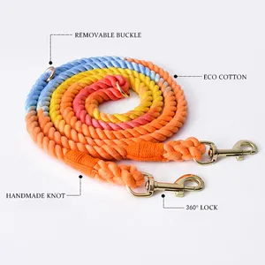 Multifunctional Woven Cotton Rope Hands Free Lead Dog Leashes Eco Friendly Pet Leash For 2 Dogs